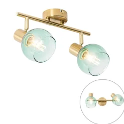 QAZQA Deckenstrahler|Aufbaustrahler*Art Deco Spot Gold mit grünem Glas 2 Lichter - Vidro