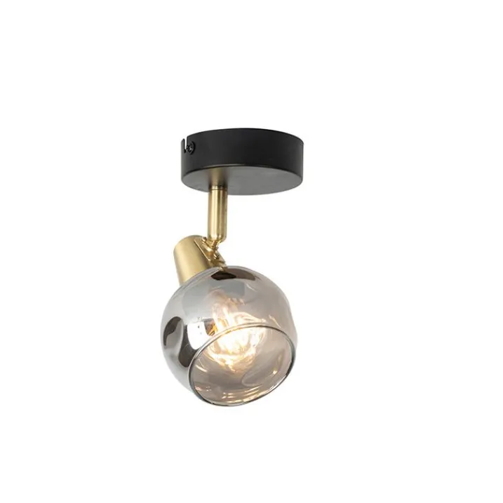 QAZQA Deckenleuchten|Wohnzimmerlampen*Art Deco Spot Gold mit Rauchglas - Vidro