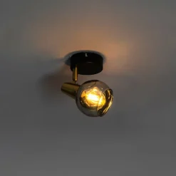 QAZQA Deckenleuchten|Wohnzimmerlampen*Art Deco Spot Gold mit Rauchglas - Vidro