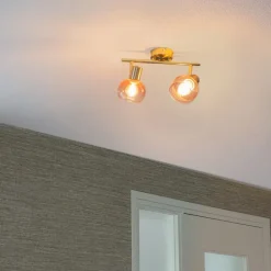 QAZQA Schlafzimmerlampen|Küchenlampen*Art Deco Spot Gold mit rosa Glas 2 Lichter - Vidro