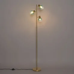 QAZQA Stehlampen|Wohnzimmerlampen*Art Deco Stehlampe Gold mit grünem Glas 3 Lichter - Vidro
