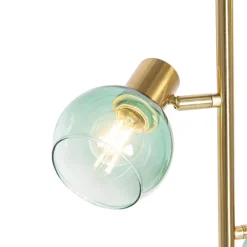 QAZQA Stehlampen|Wohnzimmerlampen*Art Deco Stehlampe Gold mit grünem Glas 3 Lichter - Vidro