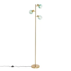 QAZQA Stehlampen|Wohnzimmerlampen*Art Deco Stehlampe Gold mit grünem Glas 3 Lichter - Vidro