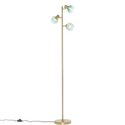 QAZQA Stehlampen|Wohnzimmerlampen*Art Deco Stehlampe Gold mit grünem Glas 3 Lichter - Vidro