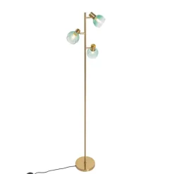 QAZQA Stehlampen|Wohnzimmerlampen*Art Deco Stehlampe Gold mit grünem Glas 3 Lichter - Vidro