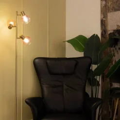 QAZQA Schlafzimmerlampen|Küchenlampen*Art Deco Stehlampe Gold mit rosa Glas 3 Lichter - Vidro