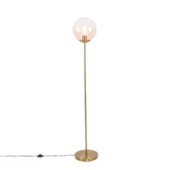 QAZQA Stehlampen|Wohnzimmerlampen*Art Deco Stehlampe Messing mit rosa Glas - Pallon Mezzi