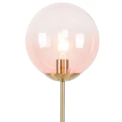 QAZQA Stehlampen|Wohnzimmerlampen*Art Deco Stehlampe Messing mit rosa Glas - Pallon Mezzi
