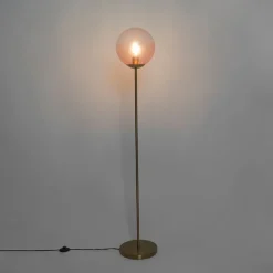 QAZQA Stehlampen|Wohnzimmerlampen*Art Deco Stehlampe Messing mit rosa Glas - Pallon Mezzi