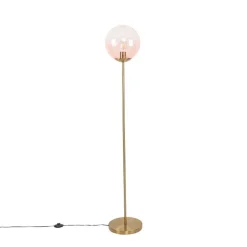 QAZQA Stehlampen|Wohnzimmerlampen*Art Deco Stehlampe Messing mit rosa Glas - Pallon Mezzi