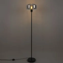 QAZQA Schlafzimmerlampen|Küchenlampen*Art Deco Stehlampe schwarz mit Rauchglas - Bizle