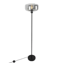 QAZQA Schlafzimmerlampen|Küchenlampen*Art Deco Stehlampe schwarz mit Rauchglas - Bizle