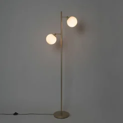 QAZQA Stehlampen|Wohnzimmerlampen*Art Deco Stehleuchte Gold mit Milchglas 2-Licht - Pallon