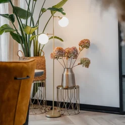 QAZQA Stehlampen|Wohnzimmerlampen*Art Deco Stehleuchte Gold mit Milchglas 2-Licht - Pallon