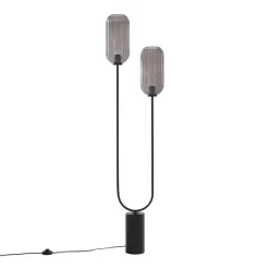 QAZQA Stehlampen|Wohnzimmerlampen*Art Deco Stehleuchte schwarz mit Rauchglas 2-flammig - Rid