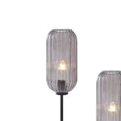 QAZQA Stehlampen|Wohnzimmerlampen*Art Deco Stehleuchte schwarz mit Rauchglas 2-flammig - Rid
