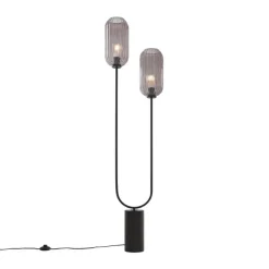 QAZQA Stehlampen|Wohnzimmerlampen*Art Deco Stehleuchte schwarz mit Rauchglas 2-flammig - Rid