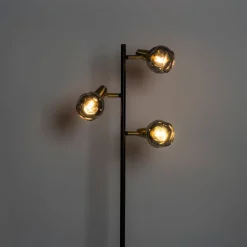QAZQA Stehlampen|Wohnzimmerlampen*Art Deco Stehleuchte schwarz und gold mit Rauchglas 3-Licht - Vidro