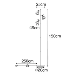 QAZQA Stehlampen|Wohnzimmerlampen*Art Deco Stehleuchte schwarz und gold mit Rauchglas 3-Licht - Vidro