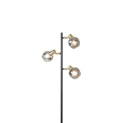 QAZQA Stehlampen|Wohnzimmerlampen*Art Deco Stehleuchte schwarz und gold mit Rauchglas 3-Licht - Vidro