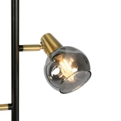 QAZQA Stehlampen|Wohnzimmerlampen*Art Deco Stehleuchte schwarz und gold mit Rauchglas 3-Licht - Vidro