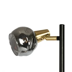 QAZQA Stehlampen|Wohnzimmerlampen*Art Deco Stehleuchte schwarz und gold mit Rauchglas 3-Licht - Vidro