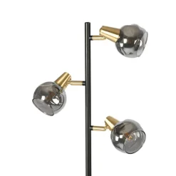 QAZQA Stehlampen|Wohnzimmerlampen*Art Deco Stehleuchte schwarz und gold mit Rauchglas 3-Licht - Vidro