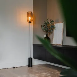 QAZQA Stehlampen|Wohnzimmerlampen*Art Deco Stehleuchte schwarz mit Rauchglas - Rid