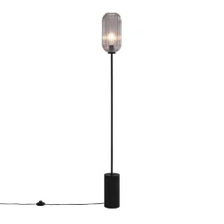 QAZQA Stehlampen|Wohnzimmerlampen*Art Deco Stehleuchte schwarz mit Rauchglas - Rid