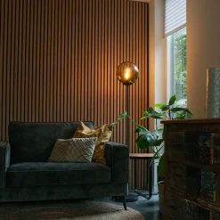 QAZQA Schlafzimmerlampen|Küchenlampen*Art Deco Stehleuchte schwarz mit Rauchglas - Pallon Mezzi