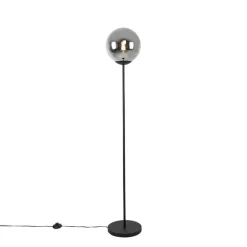 QAZQA Schlafzimmerlampen|Küchenlampen*Art Deco Stehleuchte schwarz mit Rauchglas - Pallon Mezzi