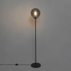 QAZQA Schlafzimmerlampen|Küchenlampen*Art Deco Stehleuchte schwarz mit Rauchglas - Pallon Mezzi
