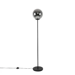 QAZQA Schlafzimmerlampen|Küchenlampen*Art Deco Stehleuchte schwarz mit Rauchglas - Pallon Mezzi