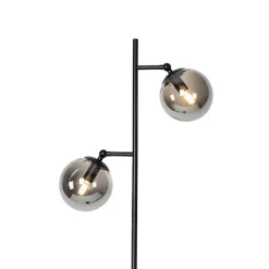 QAZQA Stehlampen|Wohnzimmerlampen*Art Deco Stehleuchte schwarz mit Rauchglas 2-Licht - Pallon
