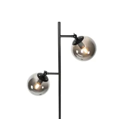 QAZQA Stehlampen|Wohnzimmerlampen*Art Deco Stehleuchte schwarz mit Rauchglas 2-Licht - Pallon
