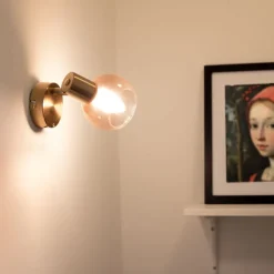 QAZQA Schlafzimmerlampen|Wohnzimmerlampen*Art Deco Strahler Gold mit rosa Glas - Vidro