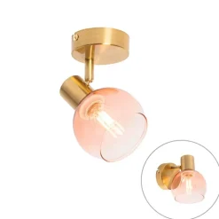 QAZQA Schlafzimmerlampen|Wohnzimmerlampen*Art Deco Strahler Gold mit rosa Glas - Vidro