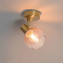 QAZQA Schlafzimmerlampen|Wohnzimmerlampen*Art Deco Strahler Gold mit rosa Glas - Vidro