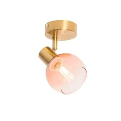 QAZQA Schlafzimmerlampen|Wohnzimmerlampen*Art Deco Strahler Gold mit rosa Glas - Vidro