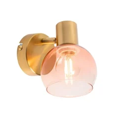 QAZQA Schlafzimmerlampen|Wohnzimmerlampen*Art Deco Strahler Gold mit rosa Glas - Vidro