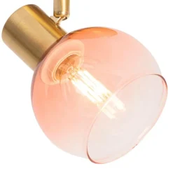 QAZQA Schlafzimmerlampen|Wohnzimmerlampen*Art Deco Strahler Gold mit rosa Glas - Vidro