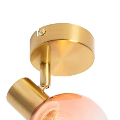 QAZQA Schlafzimmerlampen|Wohnzimmerlampen*Art Deco Strahler Gold mit rosa Glas - Vidro