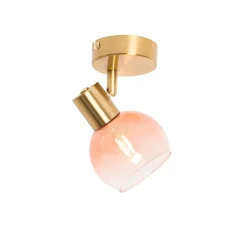 QAZQA Schlafzimmerlampen|Wohnzimmerlampen*Art Deco Strahler Gold mit rosa Glas - Vidro