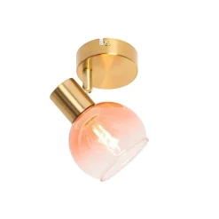 QAZQA Schlafzimmerlampen|Wohnzimmerlampen*Art Deco Strahler Gold mit rosa Glas - Vidro