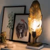 QAZQA Tischlampen|Wohnzimmerlampen*Art Deco Tischlampe Bronze mit Marmorsockel - Blatt