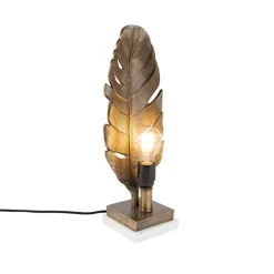 QAZQA Tischlampen|Wohnzimmerlampen*Art Deco Tischlampe Bronze mit Marmorsockel - Blatt