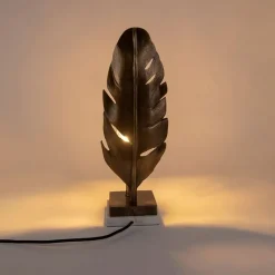 QAZQA Tischlampen|Wohnzimmerlampen*Art Deco Tischlampe Bronze mit Marmorsockel - Blatt