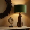 QAZQA Schlafzimmerlampen|Wohnzimmerlampen*Art Deco Tischlampe Bronze Veloursschirm grün mit Gold 50cm - Bruut