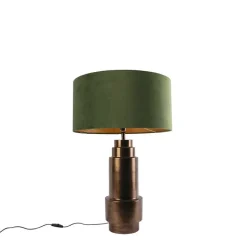 QAZQA Schlafzimmerlampen|Wohnzimmerlampen*Art Deco Tischlampe Bronze Veloursschirm grün mit Gold 50cm - Bruut