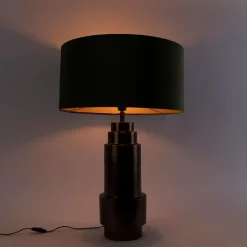 QAZQA Schlafzimmerlampen|Wohnzimmerlampen*Art Deco Tischlampe Bronze Veloursschirm grün mit Gold 50cm - Bruut